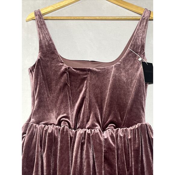 Velvet Mini Dress Large Purple Corset Square Neck Layered Ruffle Holiday Party - Picture 4 of 10